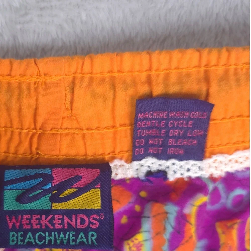 Weekends Beachwear Swim Trunks Men XL Purple Orange Vintage 90s Retro Print